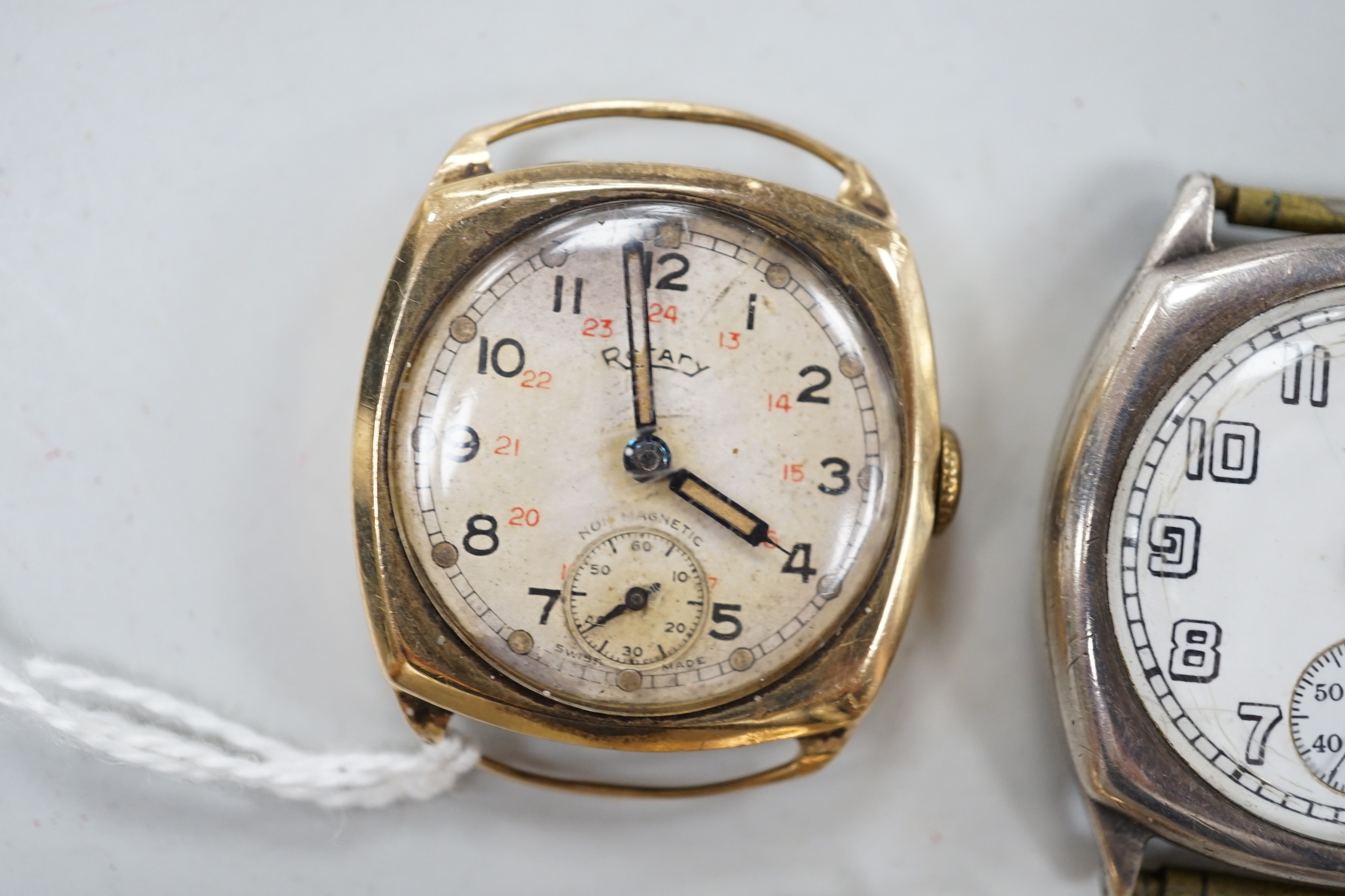 Six assorted gentleman's early to mid 20th century manual wind wrist watches, including 9ct gold Rotary and 9ct gold Rone Seven.